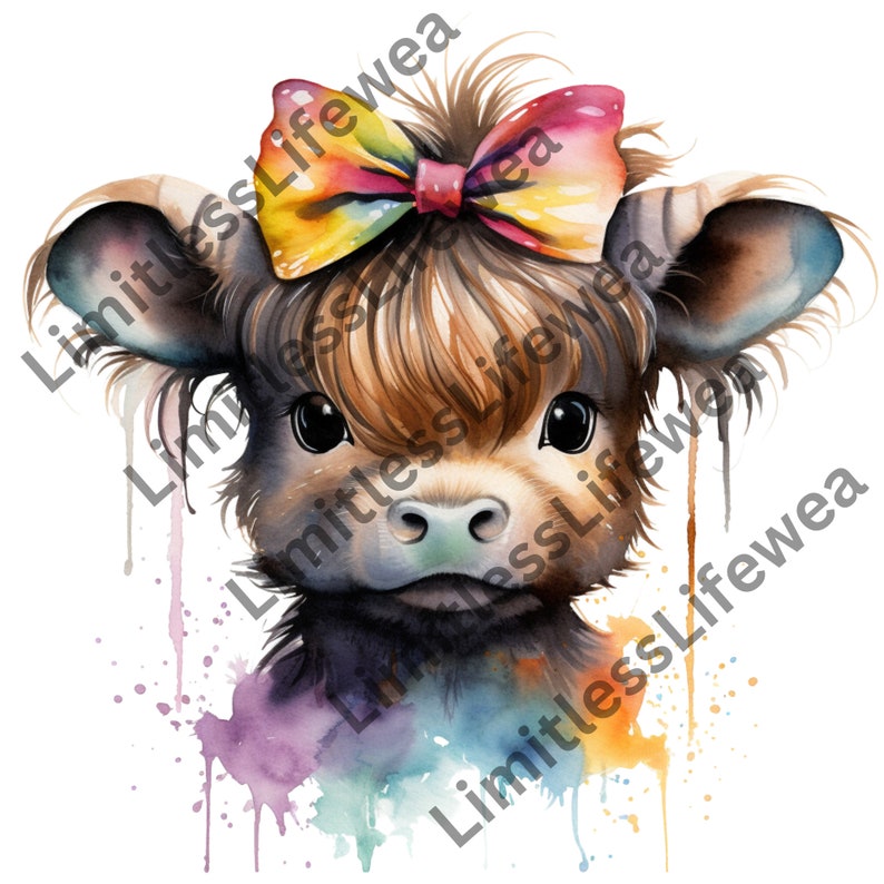 Highland Cow With Bow, Black, Baby, Sublimation Design, Digital ...