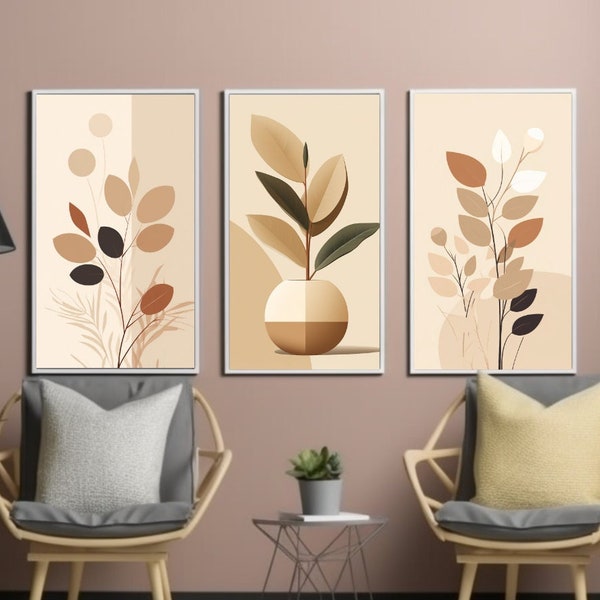 Boho Vector Art Trio - Illustration d’art vectoriel minimaliste aux tons terrestres - Ensemble d’œuvres d’art téléchargeables numériques