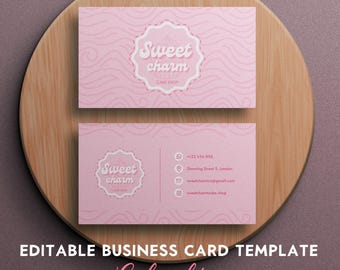 Pink Bakery Business Card Template, Editable Cake Design (Canva)