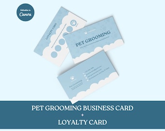 Pet Grooming Business Card and Loyalty Card Template (Editable Canva)