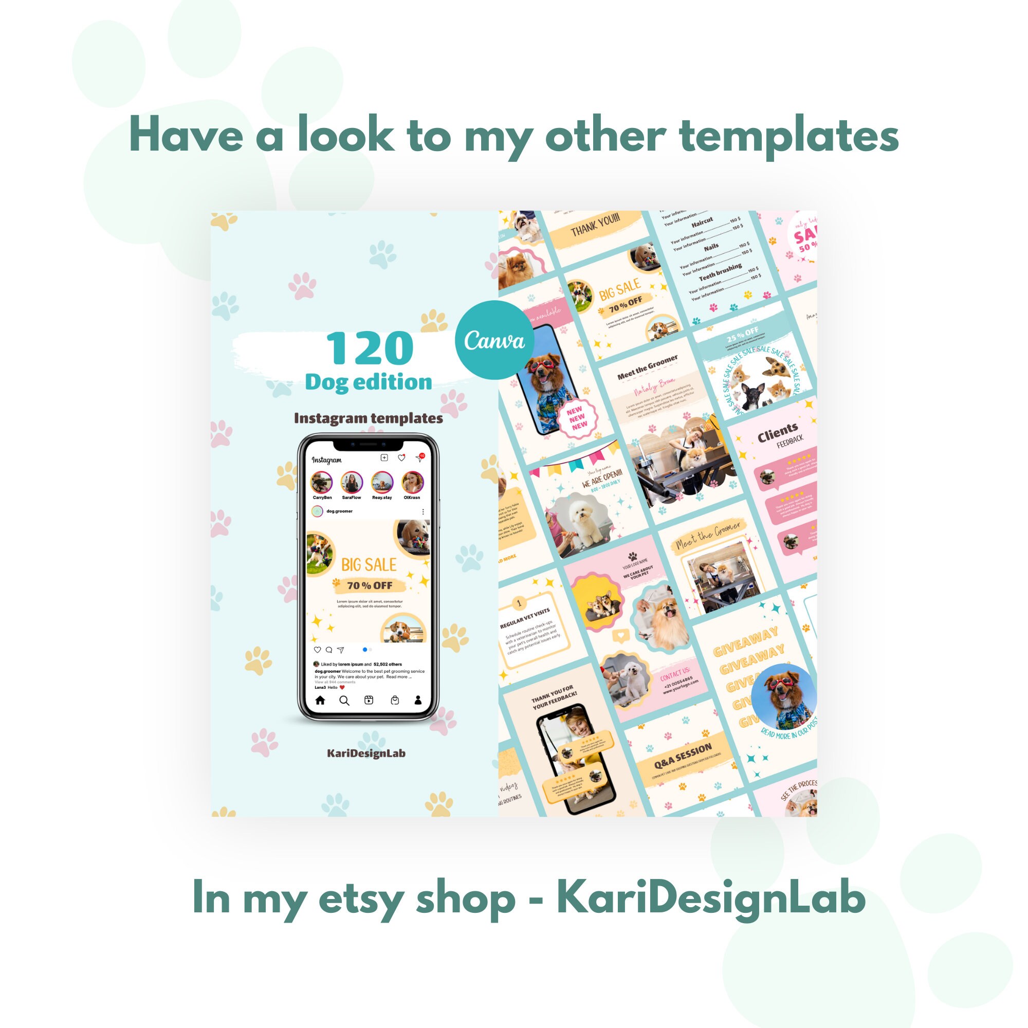 105 Dog Instagram Templates Dog Instagram Dog Groomer - Etsy