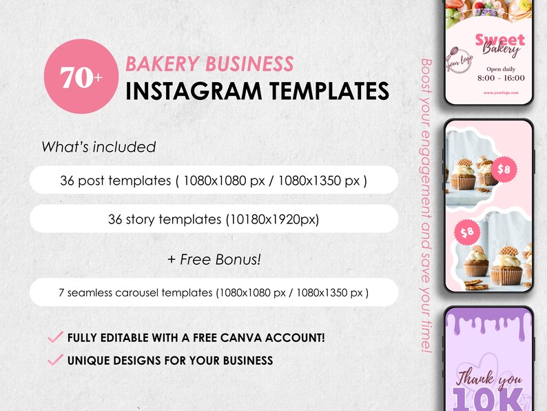 Bakery Instagram Templates, Cafe Branding Kit, Canva Editable (Digital Download) image 2