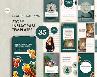 Plantillas de historias de Instagram de coaching de salud, contenido de autocuidado (descarga digital)