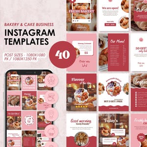 Bakery Instagram Templates, Cafe Instagram Template, Bakery IG Highlight Covers, Cafe Posts, Bakery Shop, Instagram Food, Canva Templates