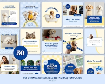 Dierenverzorging Instagram-berichtsjablonen, canva bewerkbaar (50 berichten)