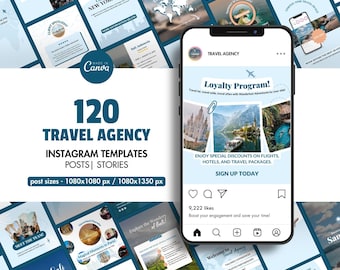 120 Travel Agent Instagram Templates, Canva Editable (Digital Download)