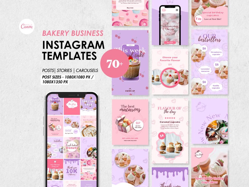 Bakery Instagram Templates, Cafe Branding Kit, Canva Editable (Digital Download) image 1
