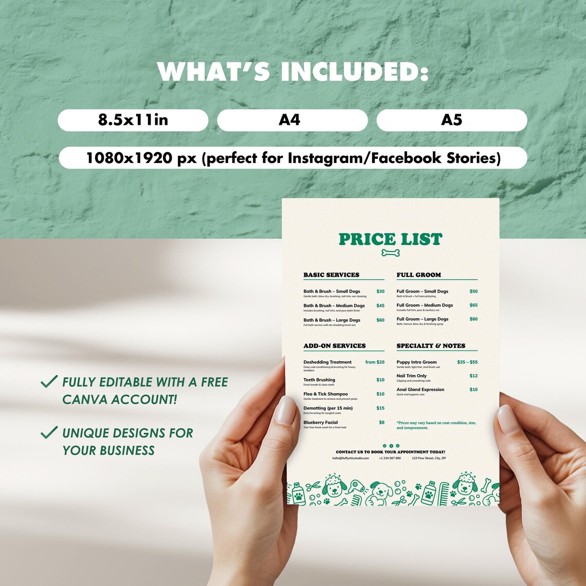Dog Grooming Price List Template Editable Pet Salon Menu (canva) Etsy