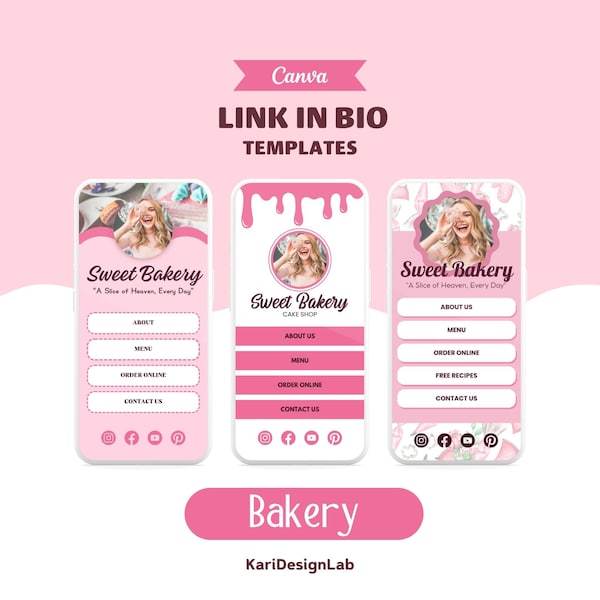 Bakery Link In Bio Template, Instagram Link in Bio Bakery Template, Bakery Instagram Templates, Editable Bakery Canva Templates, Link Tree