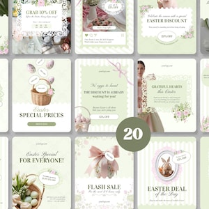 Eleganti modelli Canva per Pasqua / Kit per social media color pastello