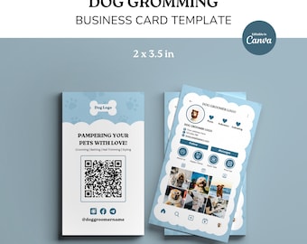 Dog Groomer Business Card Template, Pet Care (2x3.5 in) (Canva Editable)