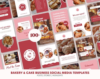 Sjablonen voor sociale media voor bakkerijen | Cake Business Instagram-berichten, verhalen en hoogtepunten | Canva-contentkit