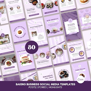 Purple Bakery Instagram Vorlagen, Kuchen Business Bundle (Digitaler Download)