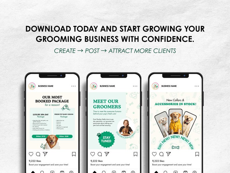 Pet Grooming Instagram Post Templates | Dog Groomer Social Media Canva ...