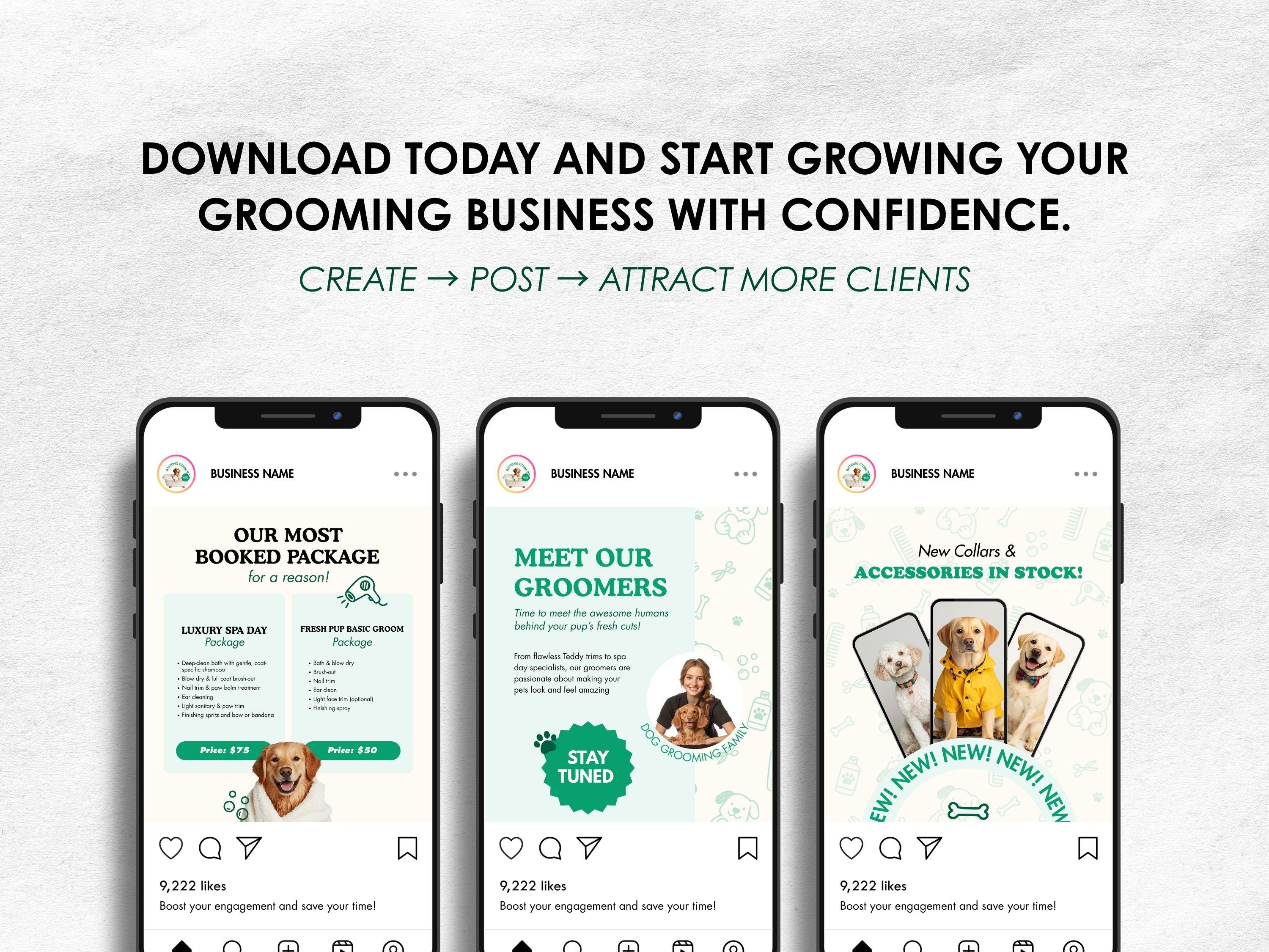 Pet Grooming Instagram Post Templates | Dog Groomer Social Media Canva ...
