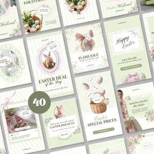 Elegant Easter Instagram Templates | Pink & Green Canva Social Media Kit