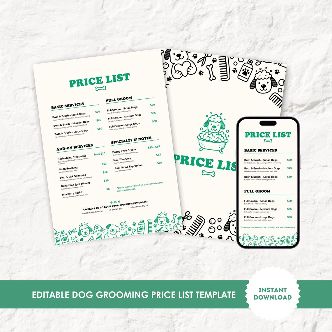 Dog Grooming Price List Template Editable Pet Salon Menu (canva) Etsy