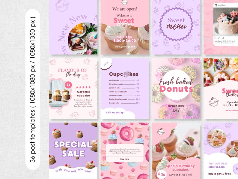 Bakery Instagram Templates, Cafe Branding Kit, Canva Editable (Digital Download) image 3