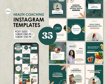 Plantillas de Instagram para coaching de salud, publicaciones editables en Canva (descarga digital)