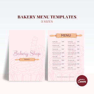 Bäckerei-Menü, Bäckerei Preisliste, Kuchen Preisliste, bearbeitbare Canva Dessert Menü Vorlage, Café Menü, Dessert Menü Vorlage, Canva Vorlagen