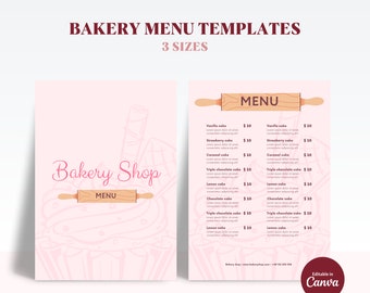 Editable Pink Bakery Menu Template, Cake Price List (Canva)