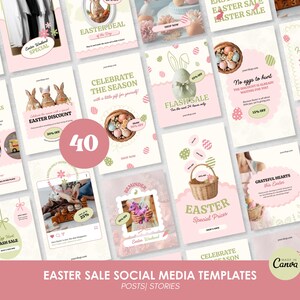 Påskmallar för Instagram | Pastellfärgade inlägg på sociala medier, berättelser (Canva)