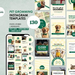 Haustier Pflege Instagram Vorlagen, Haustier Pflege Business, Hundepflege Social Media, Canva Vorlagen Grooming Salon, Haustier Instagram
