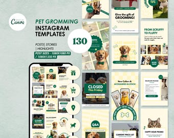 Pet Grooming Instagram Templates, Social Media Canva Salon (Digital Download)