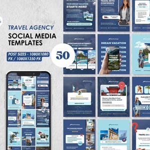 50 plantillas de Instagram para agencias de viajes, plantillas de publicaciones para agencias de viajes, Canva para agencias de viajes, redes sociales para viajes, publicaciones de viajes, contenido de viajes