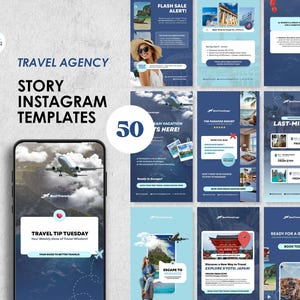 50 plantillas de Instagram para agencias de viajes, plantillas de historias para agencias de viajes, Canva para agencias de viajes, redes sociales para agencias de viajes, marketing de viajes, contenido para agencias de viajes