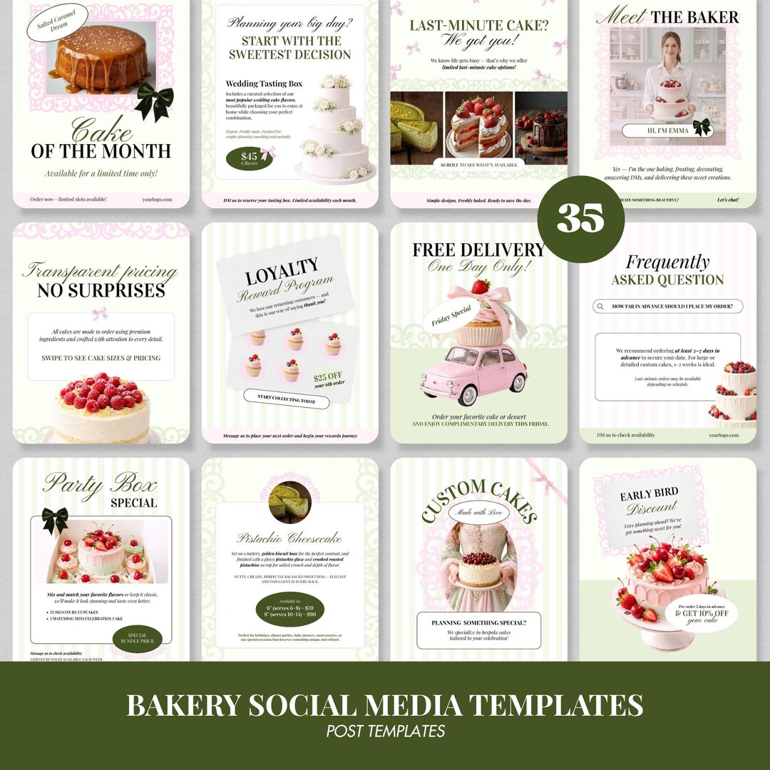 Pastel Bakery Social Media Templates | Elegant Canva Instagram Posts ...