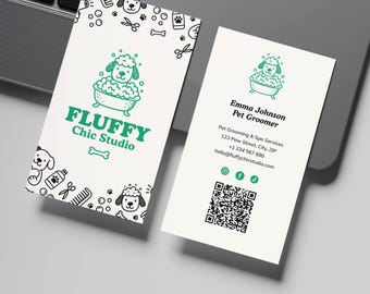 Editable Dog Grooming Business Card Template | Salon Design (Canva)