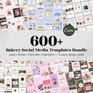 600+ Bakery Social Media Templates | Cake Business Instagram Posts, Stories, Carousels & Highlights | Canva Bundle