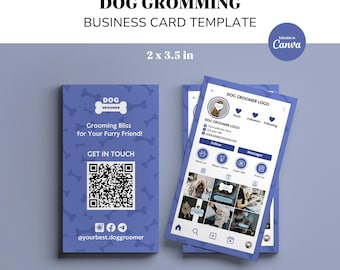 Dog Groomer Business Card Template, Pet Care (Canva Editable, 2x3.5 in) (Digital Download)