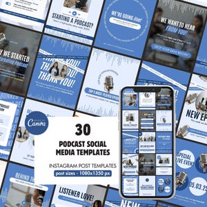 Podcast Social Media Templates, Podcast Instagram Posts Templates, Podcast Content, Podcast Instagram Templates Canva, Podcast Posts