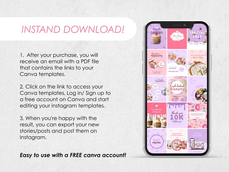 Bakery Instagram Templates, Cafe Branding Kit, Canva Editable (Digital Download) image 7