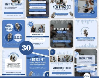 Podcast Instagram Post Templates, Social Media Content (Canva)