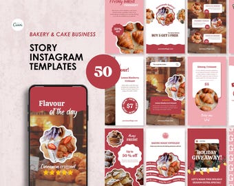 Bakery Instagram Story Templates, Cafe Social Media (Canva)