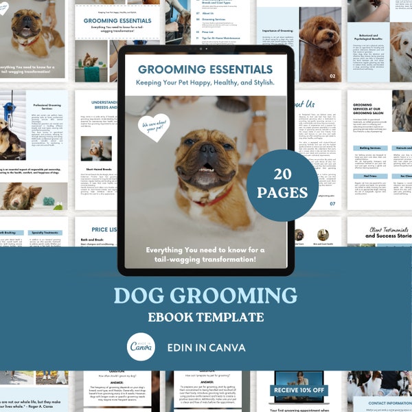 Dog Grooming Business Ebook Template, Dog Salon Editable Ebook Template, Pet Business, Dog Ebook, Pet Care Business, Ebook Template Canva