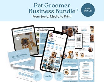 Pet Grooming Canva Templates Bundle, Social Media, Flyers, Ebook (Digital Download)