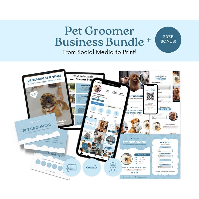 Picture of Pet Grooming Canva Templates Bundle, Social Media, Flyers, Ebook ...