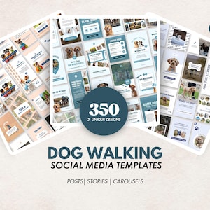 Dog Walker Social-Media-Vorlagen | 350 Canva Posts, Geschichten (Digitaler Download)
