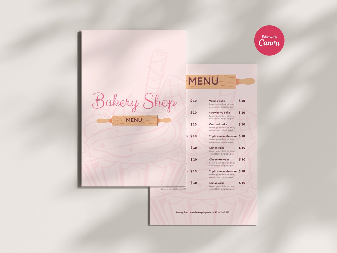 Bakery Menu, Bakery Price List, Cake Price List, Editable Canva Dessert