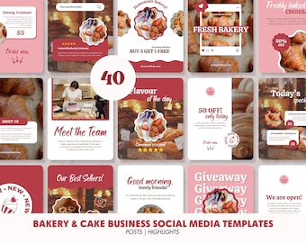 Bakery Instagram Post Templates | Cake Business Social Media Canva Templates