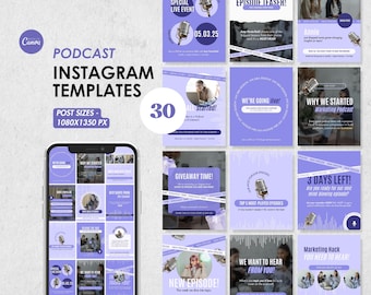 Podcast Instagram Templates, Social Media Posts Canva (Digital Download)