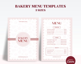 Pink Bakery Menu Template, Editable Cafe Price List (Digital Download)