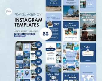 Travel Agent Instagram Templates, Canva Editable (Digital Download)