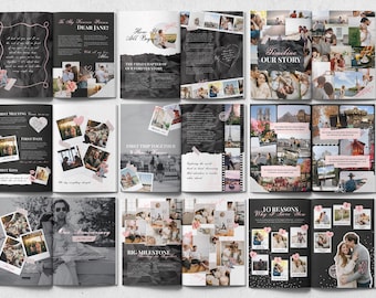 Love Story Magazine Template, Anniversary Keepsake (Canva Editable, Digital Download)