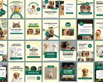 50 Pet Grooming Social Media Templates, Canva Editable (Digital Download)
