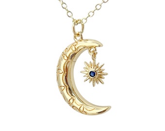 Crescent moon necklace, moon star necklace, north star necklace, dainty gold necklace